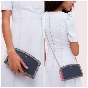 Kate Spade Jacqueline Crossbody Bag floral navy pink chain strap wallet